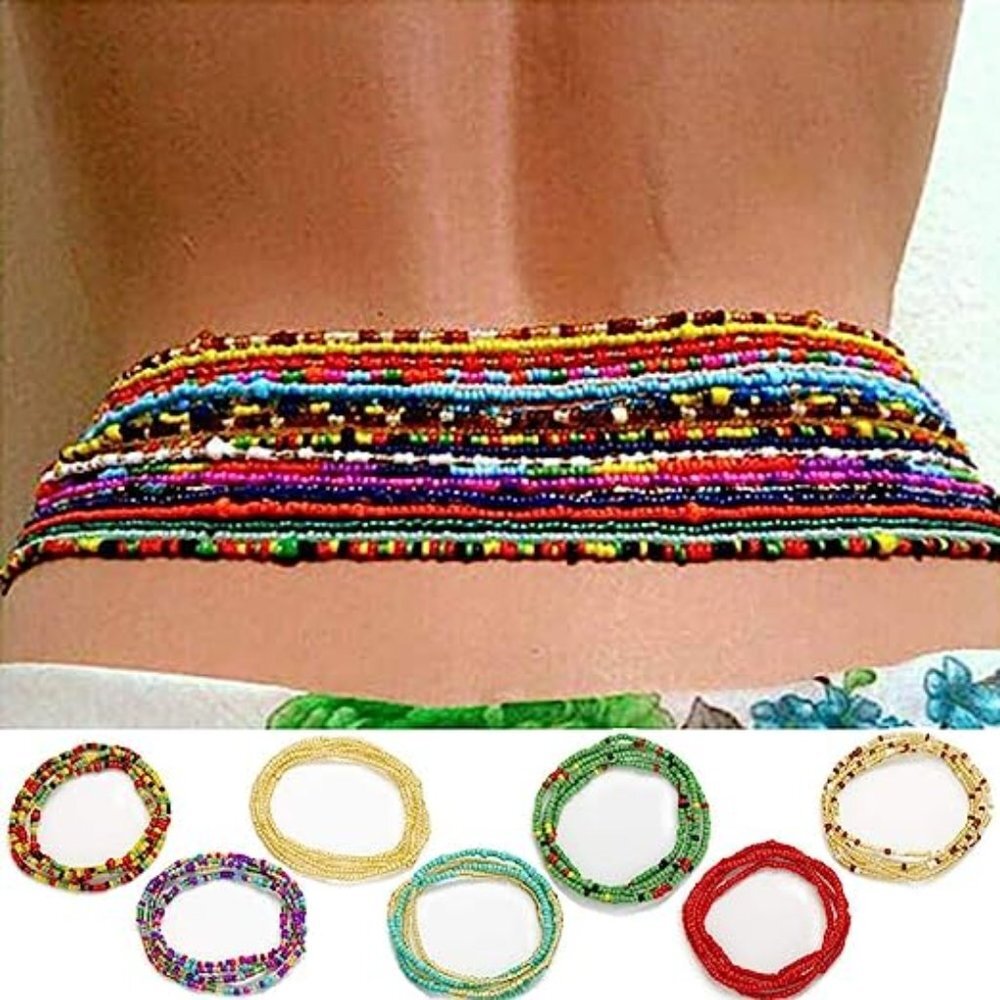2 African Waist Beads Chain Layered Belly Body Chain